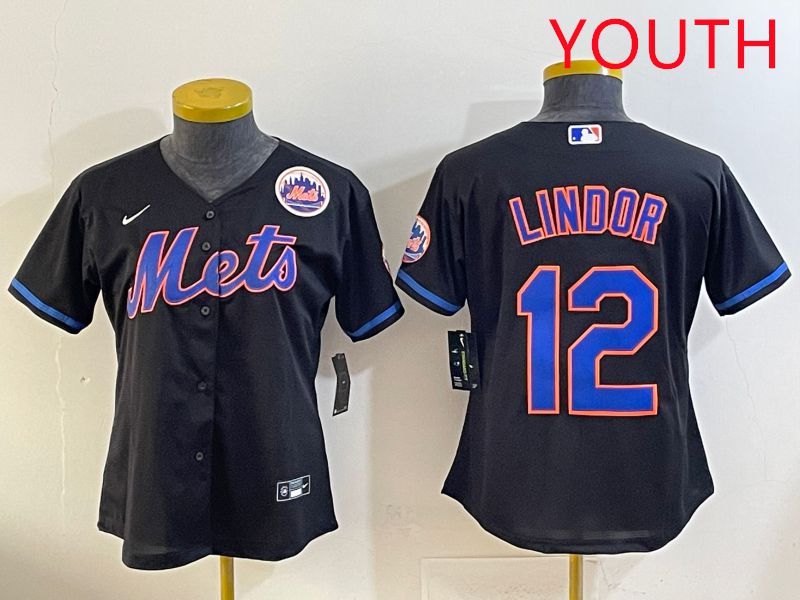 Youth 2025 New York Mets 12 Lindor Black Game Nike MLB Jersey style 9